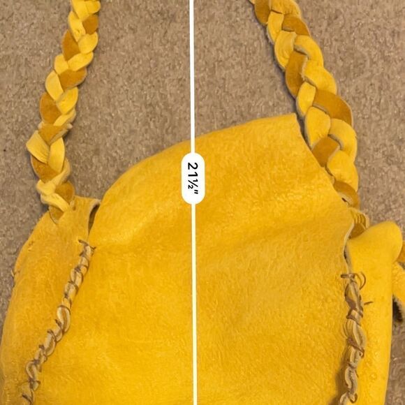 8” Leather Drum Pouch Hand Bag/Medicine Pouch with Button Closure Braided Strap - Picture 4 of 7